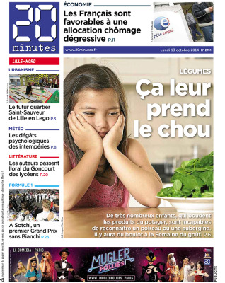 La UNE du 20 minutes Lille - 2014