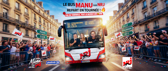 Mercredi 24 juin 2026, le Bus Manu sur NRJ arrive à Lille (émission en direct, mini-concerts d&rsquo;Amir & Marine, cadeaux…).
